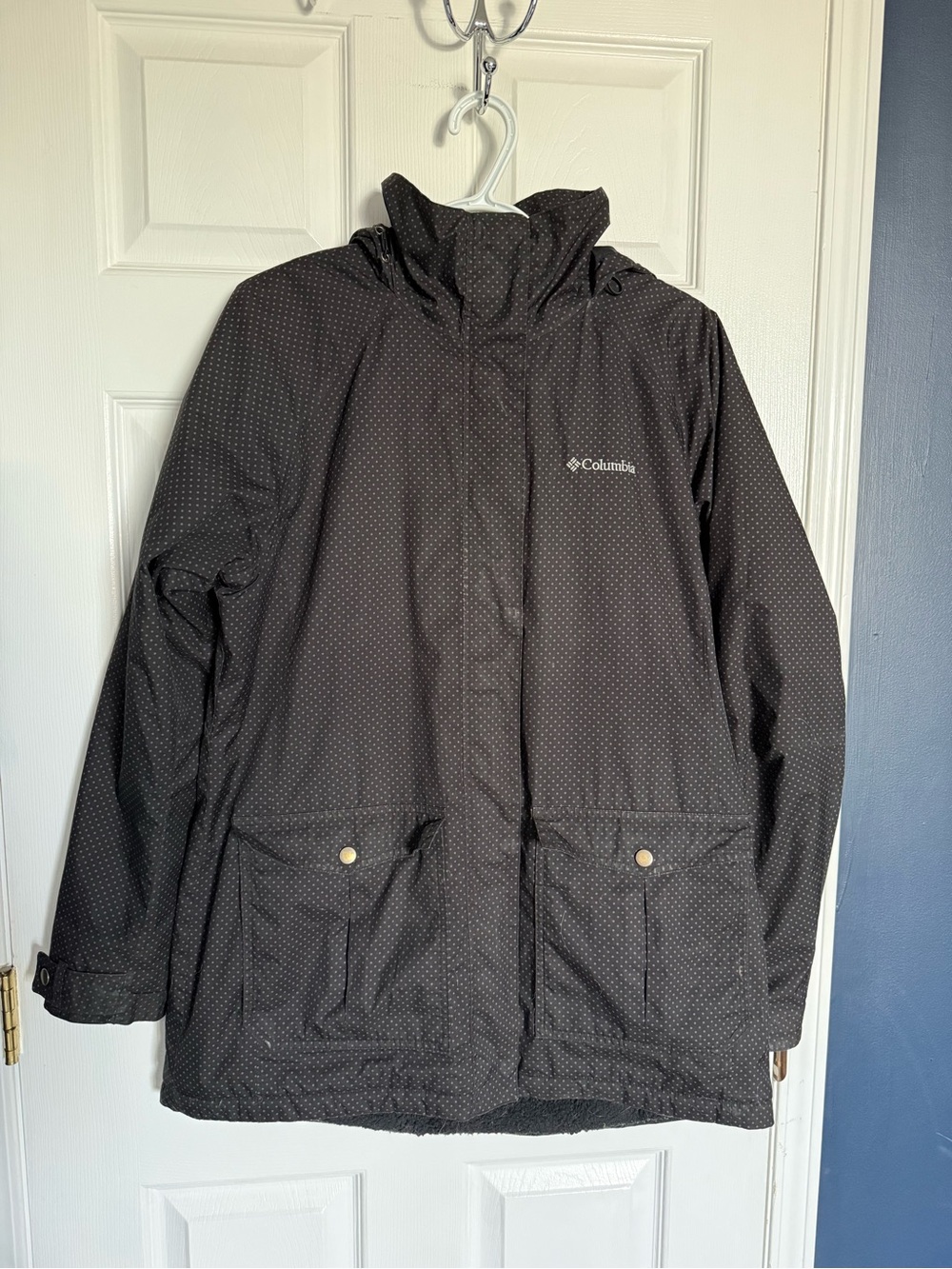 Columbia Black Micro Dot Hooded Raincoat